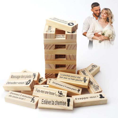 48 Pièces Français Jeu De Tour Blocs Coquins Couples,Lust Tower,Tour De Culbutage Pour La Saint-Valentin Et Soirée Romantique,Jeu D'empilage Pour Couples,Blocs Empilables En Bois Pour Adulte[Z1189]