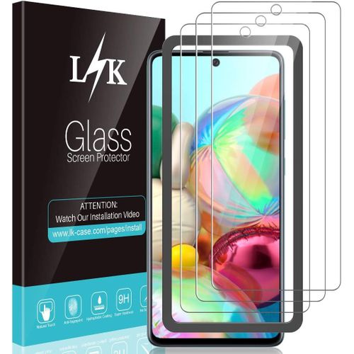 L¿K 3 Pièces Protection Écran Pour Samsung Galaxy A71 4g Verre Trempé - 9h Dureté Sans Bulles Kit D'installation Offert Haute Définition Transparent Film Protection