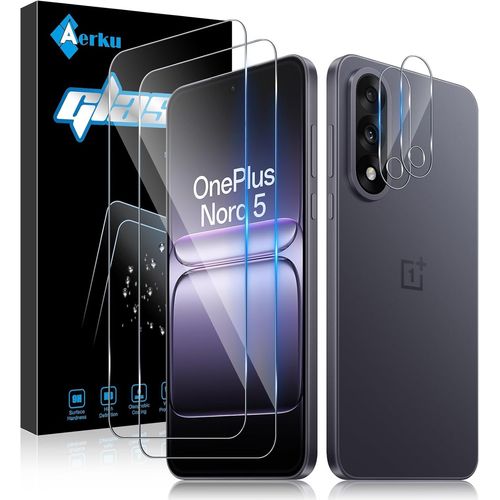 CAUC-2 Pièces Verre Trempé pour OnePlus Nord 5 avec 2 Pièces Caméra Arrière Objectif Protecteur, Dureté 9H Anti Rayures Film Protection écran, Ultra Résistant Vitre Protection