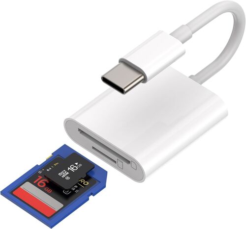Adaptateur Lecteur Carte SD Micro SD Apple iPhone15 Pro Max iPad Pro USB C Mémo