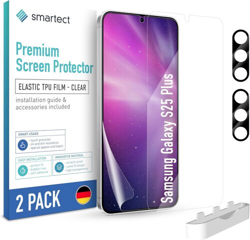 Tpu Screen Protector [2 + 2 Pieces] For Samsung Galaxy S25 Plus, Screen + Camera, Full Screen, Bubble-Free Installation, Anti-Fingerprint Protection