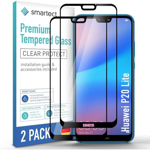 Tempered Glass [2 Pieces, Full Screen] For Huawei P20 Lite, Hd Glass Screen Protector, Anti-Scratch, Bubble-Free, 9h Hardness, 0.3 Mm, Ultra Transparent, Ultra Resistant