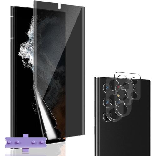 Anti-Espion Verre Trempé Pour Samsung Galaxy S22 Ultra, [1+2 Pièces] Privacy Film Protection D'écran Et Caméra Arrière Protecteur, Dureté 9h Anti Rayure Sans Bulles