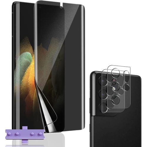 Anti-Espion Verre Trempé Pour Samsung Galaxy S21 Ultra, [1+2 Pièces] Privacy Film Protection D'écran Et Caméra Arrière Protecteur, Dureté 9h Anti Rayure Sans Bulles