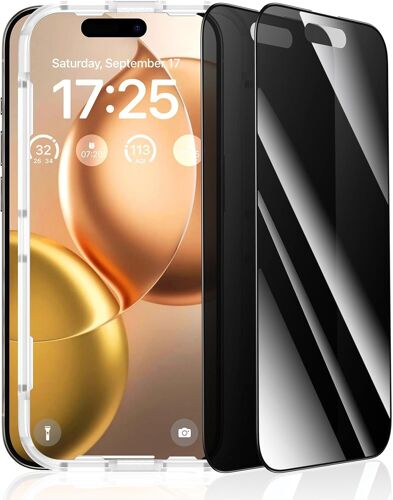 CAUC-Verre Trempé Anti Espion pour iphone 15 Pro 6,1 Pouces, Bord Noir Integrale Protection Écran [Lot de 2], Film Protecteur Vitre [Résistant aux Rayures, Anti-Traces de Doigts]