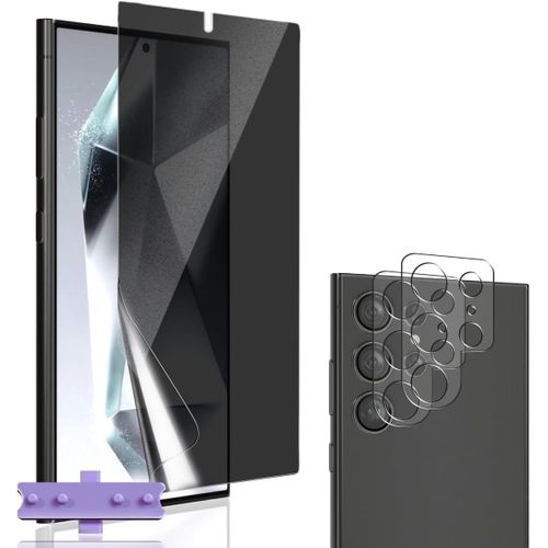 CAUC-Protection D'écran Anti-Espion pour Samsung Galaxy S24 Ultra, 1 Pièces Film TPU Flexible Privacy Protection écran en 2 Pièces Protecteur d'Objectif de Caméra, Anti-Spy Protecteur