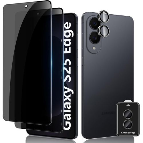 Verre Trempé Pour Samsung Galaxy S25 Edge, 2+1 Pack Anti-Espion Protecteur D'ecran + Film De Protection Objectif Appareil Photo Dureté 9h Anti-Rayures Anti-Peeping Verre De Protection[Z639]