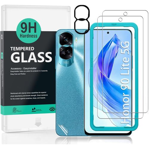 JGD-Protecteur d'écran pour Honor 90 Lite 5G(6.7""),avec 2 pièces en verre trempé,1 protection d'objectif d'appareil photo,1 film en fibre de carbone[pas de bulles]