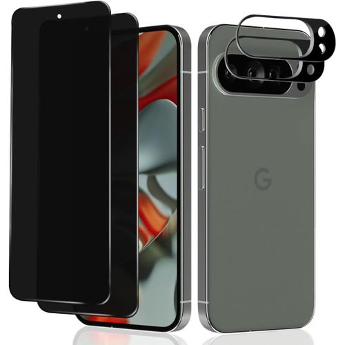 Anti-Espion Verre Trempé Pour Google Pixel 9 Pro, [2+2 Pièces] Privacy Film Protection D'écran Et Caméra Arrière Protecteur, Dureté 9h Anti Rayure Sans Bulles, Facile À Installer