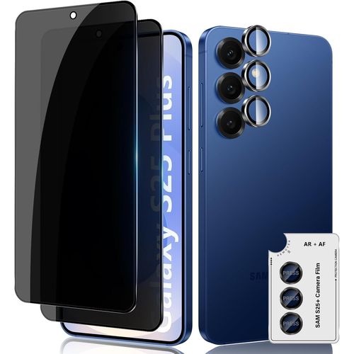 JGD-pour Samsung Galaxy S25 Plus 5G/S25+ 5G Anti-Espion Verre Trempé, 2+1 Pièces Anti-Spy Protection écran + Caméra Lentille Protecteur Film, 9H Anti-Rayures Sans Bulles Privacy Protecteurs d'écran