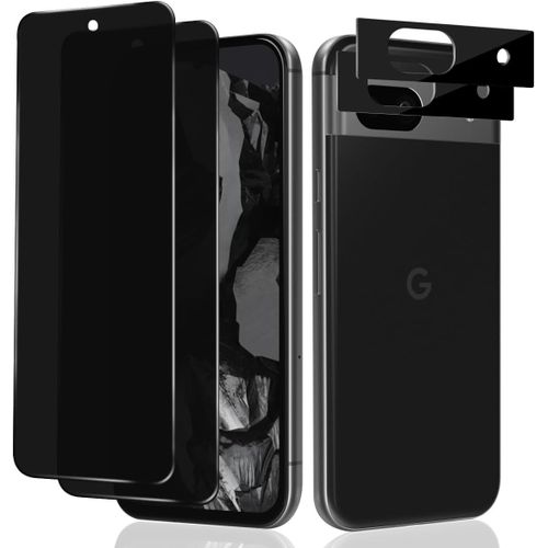 Anti-Espion Verre Trempé Pour Google Pixel 8a, [2+2 Pièces] Privacy Film Protection D'écran Et Caméra Arrière Protecteur, Dureté 9h Anti Rayure Sans Bulles, Facile À Installer