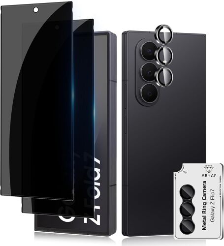 Anti-Spy Tempered Glass for Samsung Galaxy Z Fold 7 5G/Z Fold7 5G, 2+1 Pieces Anti-Spy Screen Protector + Camera Lens Protector Film, 9H Hardness Bubble-Free Privacy Screen Protectors