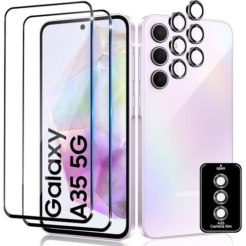 Pour Samsung Galaxy A35 5g - Pack 2 Protège-Écrans Verre Trempé 9h (0,33 Mm) + 2 Protège-Lentilles Caméra - Anti-Bulles Hd Anti-Rayures Oléophobe Hydrophobe Haute Sensibilité