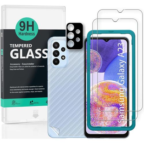 Protecteur D'Écran Pour Samsung Galaxy A23 4G/5G(6.6 Pouces),Avec 2 Pièces En Verre Trempé,1 Protection D'Objectif D'Appareil Photo,1 Film En Fibre De Carbone[Pas De Bulles]