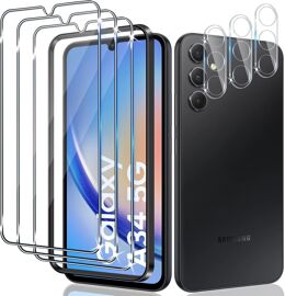 JGD-Verre Trempé pour Samsung Galaxy A34 5G, 3 Pièces Film Protection écran et 3 Pièces Caméra Arrière Protecteur, Anti-Rayures,Dureté 9H Glass, HD Transparent