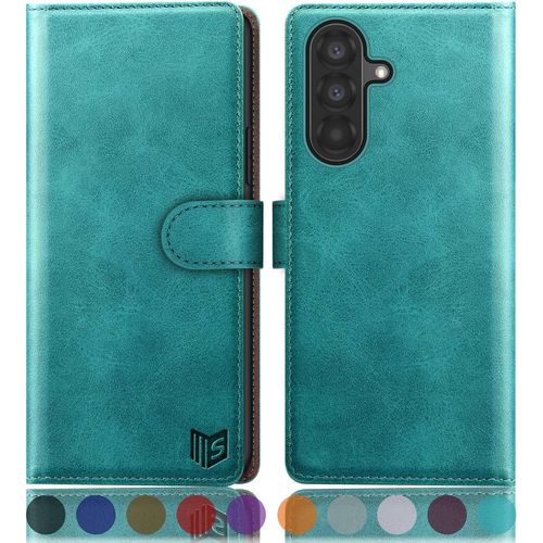 Kal-Etui Coque Pour Samsung Galaxy A36 Pouces [Magnétique Protection] [Rfid Blocage] Fentes Pour Cartes Protection Etui Housse Premium En Cuir Pu Pour Samsung A36 Portefeuille Bleu Vert