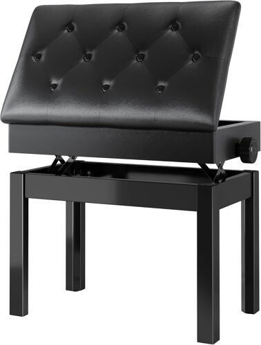 Tabouret Piano Réglable En Hauteur 56x33x58cm, Siege Piano Avec Espace De Rangement, Chaise Piano, Banc Piano Avec Coussin En Cuir Pu, Charge Maximale 150kg,Noir