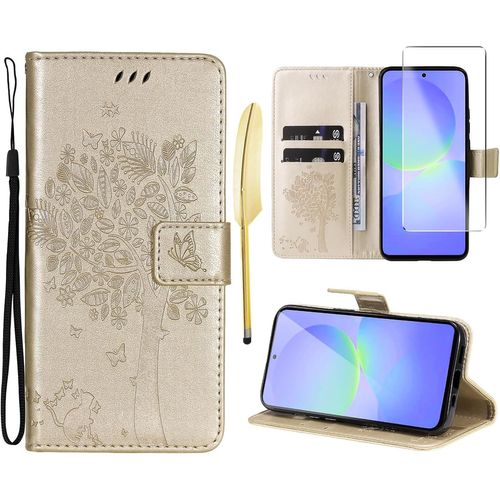 - Case For Samsung Galaxy A36 5G [1 X Tempered Glass] Folio Protective Case Cover Pu Leather Wallet Silicone [Magnetic Closure][Card Slots][Stand Feature] - Gold