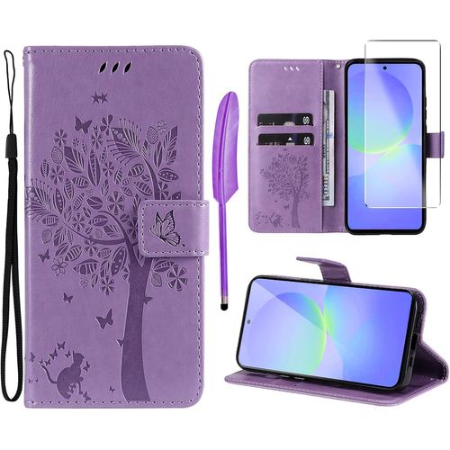 - Case For Samsung Galaxy A36 5G [1 X Tempered Glass] Folio Protective Case Cover Pu Leather Wallet Silicone [Magnetic Closure] [Card Slots][Stand Feature] - Purple