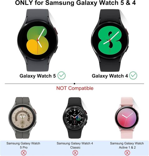 [4+4pièces] Coque Mat 40mm Pour Samsung Galaxy Watch 5/4 / Fe Protection Écran, Rigide Pc Housse De Protection + 9h Protecteur D'écran En Verre Trempé (Noir+Argent+Orrose+Clair)