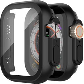 Kalanka-2 Pièces Pc Coque Avec Verre Trempé Compatible Avec Apple Watch Ultra 2 (2023)/Ultra 49mm, Protection Anti-Rayures Polyvalente Ultra Fine Avec Protection D'écran Et Boutons Pour Iwatch, Noir