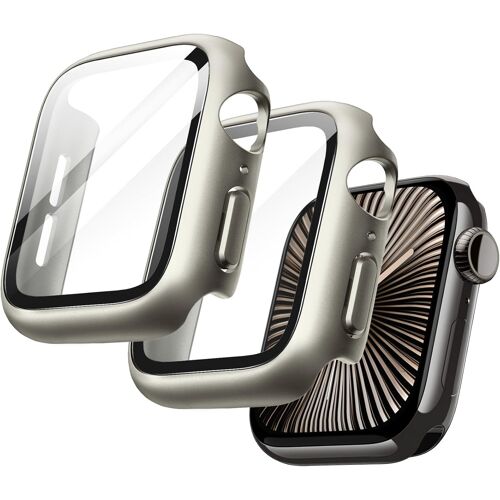 Coque Avec Protection D'écran Pour Apple Watch Series 10 46mm, Étui Housse De Protection Globale, Film En Verre Trempé Intégré Haute Sensibilité, Lot De 2 (Titane Naturel)
