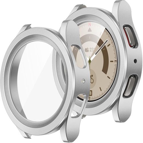 Pack 2 Coques Ultra¿Minces En Pc + Protection Écran Pour Samsung Galaxy Watch 5 Pro 45mm - Anti¿Rayures, Résistante Aux Chocs, Installation Facile (Argent)