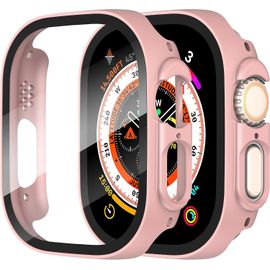 2 Pièces Coque Pour Apple Watch Ultra/Ultra 2 49mm Protection Écran Dur Pc Matériel Ultra Mince Verre Trempé Écran Case,Or Rose,49mm