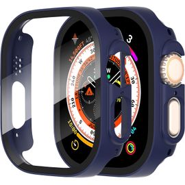 Kalanka-2 Pièces Coque Pour Apple Watch Ultra/Ultra 2 49mm Protection Écran Dur Pc Matériel Ultra Mince Verre Trempé Écran Case,Bleu,49mm