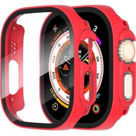 Kalanka-2 Pièces Coque Pour Apple Watch Ultra/Ultra 2 49mm Protection Écran Dur Pc Matériel Ultra Mince Verre Trempé Écran Case,Rouge,49mm