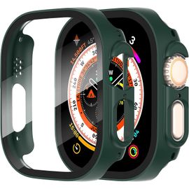 2 Pièces Coque Pour Apple Watch Ultra/Ultra 2 49mm Protection Écran Dur Pc Matériel Ultra Mince Verre Trempé Écran Case,Vert,49mm