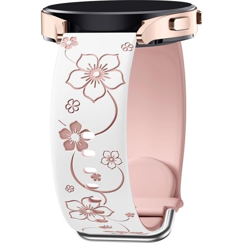 Kalanka-Deux Tons Floraux Gravés Bracelet Compatible Avec Samsung Galaxy Watch 7 6 5 4 40mm 44mm, Galaxy Watch Fe / 6 4 Classic / 5 Pro/Active 2, 20mm Bracelet Montre En Silicone Souple Pour Femmes