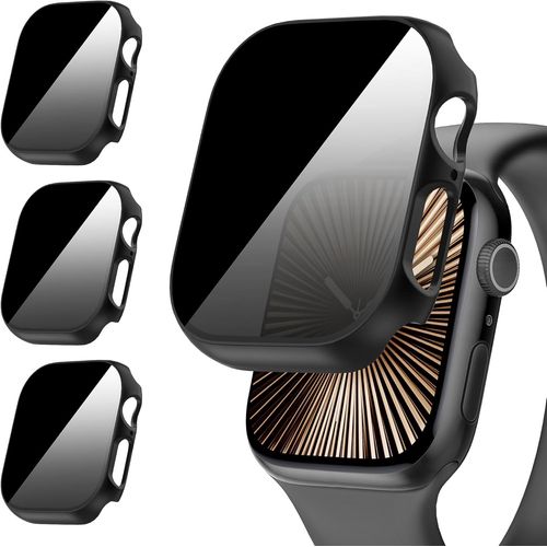 Pack 3 Coques Noires + Verres Trempés Anti¿Espion Pour Apple Watch Series 10 46mm ¿ Protection Écran Intégrale