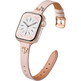 Fdjhy-Bracelet Cuir Etroit Compatible Avec Bracelet Apple Watch 42mm 44mm 45mm 46mm 49mm, Bracelet Cuir Pour Avec Charme Apple Watch Ultra/Ultra 2 Series 10 9 8 7 6 5 4 3, Rose/Or Rose Abeille