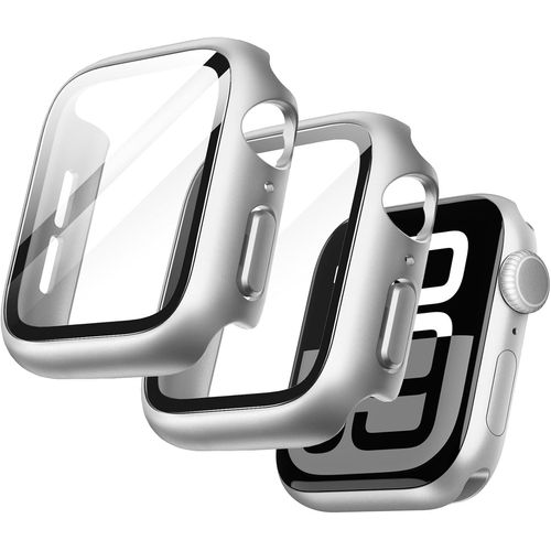 Cauc-Coque Avec Protection D'écran Pour Apple Watch Series 11/10 46mm, Étui Housse De Protection Globale, Film En Verre Trempé Intégré Haute Sensibilité, Lot De 2 (Argent)