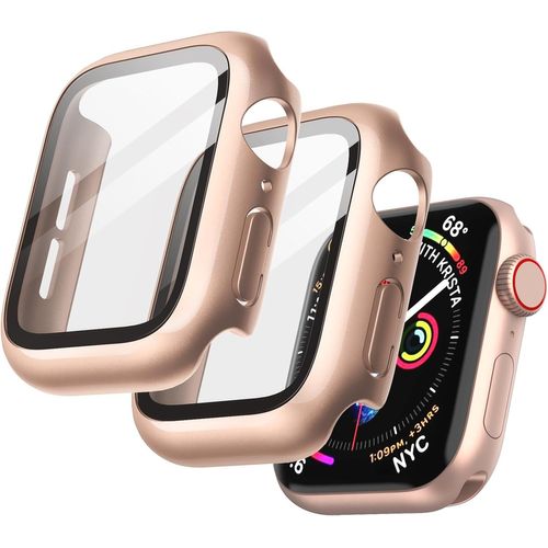 Pack 2 Coques De Protection Intégrale Avec Film Verre Trempé 9h Intégré - Compatible Apple Watch Se (2022/2020) / Series 6/5/4 40 Mm - Or Rose