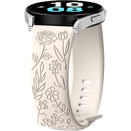Loranka-Bracelet De Remplacement En Silicone 20mm Pour Samsung Galaxy Watch 7/6/5/4/3/Active 2/Gear S2/2/Sport, Design Floral, Résistant À L'usure, Résistant À La Transpiration, Légère, Starlight