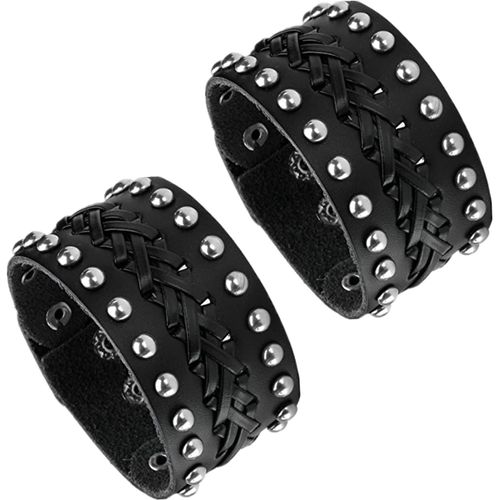 Cauc-Punk Gothique Hommes Pu Cuir Bracelet Brassard Marron Noir Set