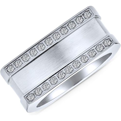 Kal-Personnalisez Une Bague Pour Homme Avec Croix En Zircon Cubique Accentuée De Pavé Géométrique À Motif Grec En Argent Sterling .925 Ou En Acier Inoxydable