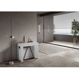 Console Extensible Effet Bois Frêne Blanc 90x42/198 Cm