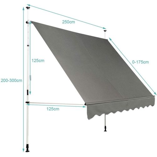 Store Banne Rétractable Manuel Hauteur Réglable 2-3 Mètres 2.5x1.2m