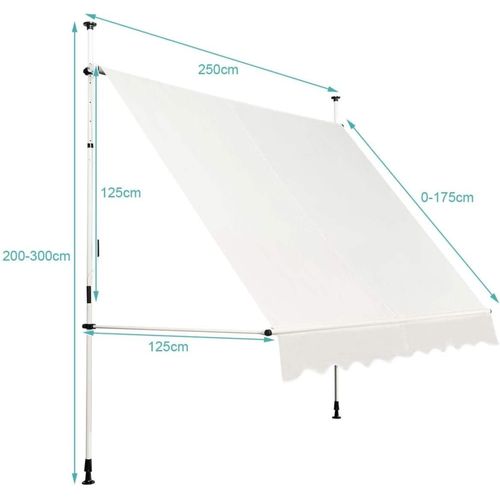 Store Banne Rétractable Manuel Hauteur Réglable 2-3 Mètres 2.5x1.2m