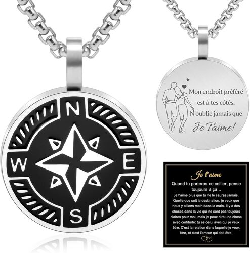 Kal-Cadeau Saint Valentin Homme, Collier Homme En Acier Inoxydable 316l Avec Gravure Je T'aime Cadeau Amour Copain Petit Ami Mari Couple Anniversaire/Mariage/Noël
