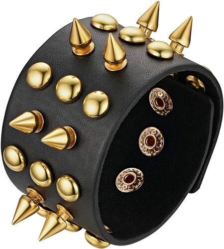 Kal-Bracelet Cuir Chapelet Bouddhique Perle Homme Corde Réglable Alliage Poignet Capitaine Pirate Tête Mort Crâne Rivet Punk Rock Bijoux Fantaisie Couleur Noir Or