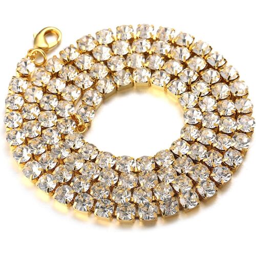 Kal-Chaîne En Or Homme Iced Out,3mm Homme Chaîne De Tennis Bébé Foulard Collier 20in(50cm) En Plaqué Or 18 Carats,Plein Cz Diamant Couper Set Prong,Cadeau Pour Lui