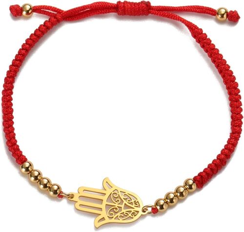Kal-Fatima Main Bracelet Pour Femmes Hommes En Acier Inoxydable Hamsa Main De Fatima Avec Une Perle Tressée Coloré Bracelet Réglable Talisman Bijoux Cadeau