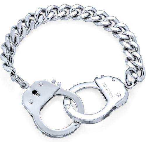 Eryi-Bracelet De Menottes Entrelacées En Acier Inoxydable Ton Argent Avec Chaîne De Trottoir Et Cadenas Noir Ip, Pour Hommes, De 8 Et 8,5 Pouces