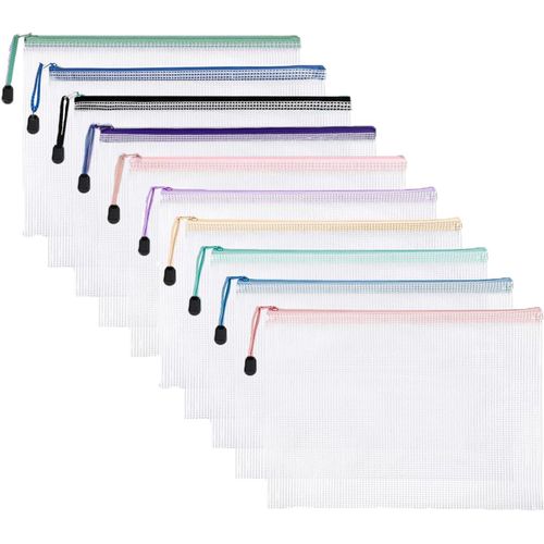 Loc-Lot De 10 Porte-Documents A4 A5 Ou A6 Imperméables Avec Fermeture Éclair En Maille Plastique Pour Dossiers,Cosmétiques,Devoirs Et Accessoires De Voyage