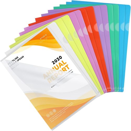 Eryi-Lot De 14 Porte-Documents A4 - 7 Couleurs - Ouverts Sur Le Côté - Transparents - En Plastique Transparent - Pour Le Bureau De L'école