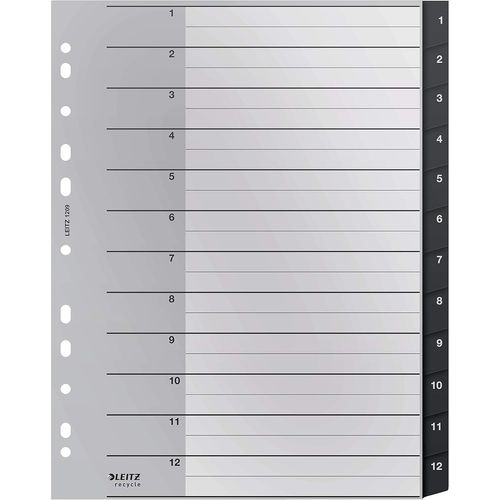 Eryi-Intercalaires, Onglets 1-12, A4, Extra-Large, Plastique 90% Recyclé, Écologique, Qualité Premium, Recycle, Noir, 12090000